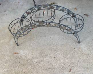 Vintage Wrought Iron Three-Tier Plant Stand with Ivy Motif