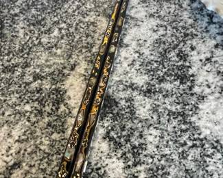 Vintage Black Lacquer Chopsticks with Mother-of-Pearl Inlay