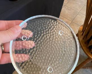 Vintage Clear Glass Candle Plate with Dimpled Surface