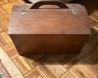 Vintage Wooden Sewing Box with Handle