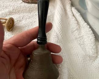 Vintage Brass School Bell with Turned Ebonized Wood Handle