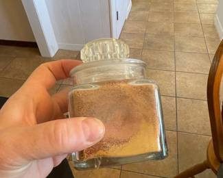 Vintage Clear Glass Spice Jar with Ribbed Lid