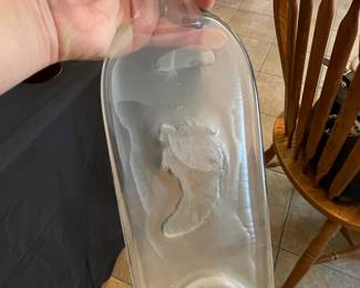 Vintage Flattened Wine Bottle Serving Tray with Embossed Motif