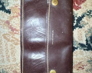 Vintage Tooled Leather Biker Wallet with Chain
