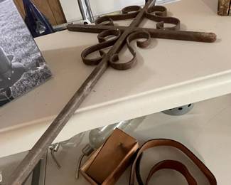 Rustic Wrought Iron Cross Finial with Scrollwork