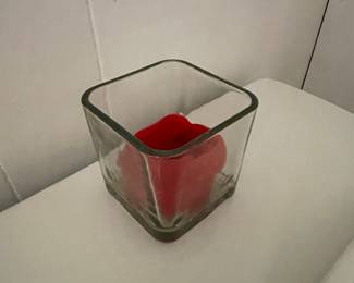 Square Glass Votive Holder with Red Scented Candle
