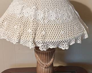 Neoclassical Style Urn Table Lamp with Crochet Shade Cover