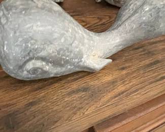 Vintage Cast Lead Garden Whale Sculpture