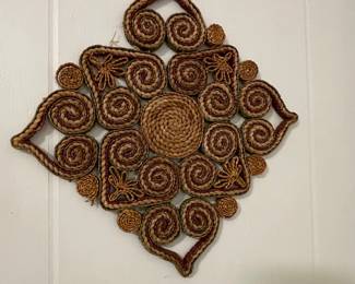 Vintage Woven Straw Trivet / Wall Art