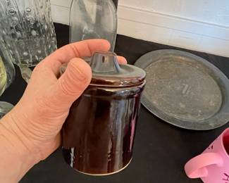 Vintage Brown Glazed Stoneware Cheese Crock with Lid