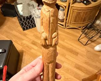 Hand-Carved Folk Art Wooden Figurine - Moai Style