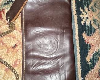 Vintage Tooled Leather Biker Wallet with Chain