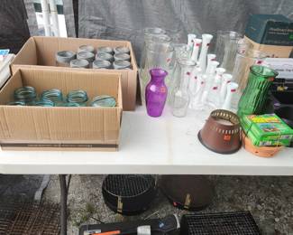 Vintage Ball jars, Vases, Grills, Camping Supplies