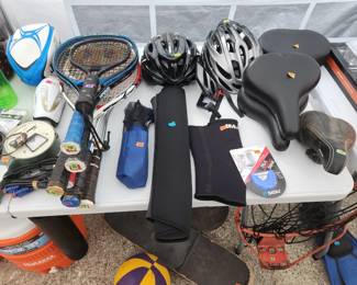Bike helmets, seats, suspension seat post, knee braces, flippers