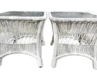 Wicker Patio Glass Top End Tables