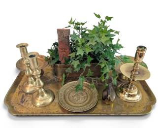 Brass Serving Tray, Candle Holders, Plate More