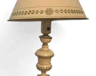 Vintage Toleware Metal Table Lamp w Floral Details