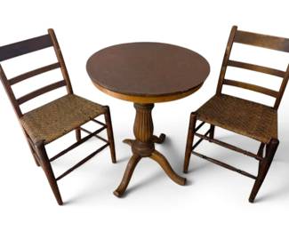 Round Wooden Table w Rush Seat Chairs