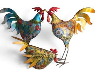 Metal Chickens Painted Figures