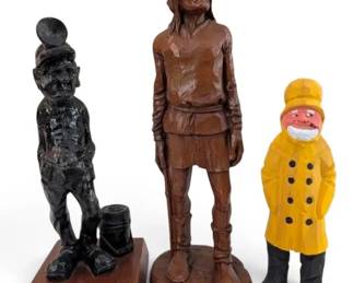 Three Wooden Figures, Miner, Soldier More