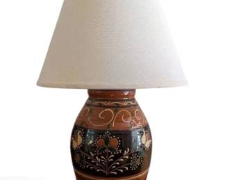 Turtlecreek Potters Brown Black Floral Pottery Table Lamp