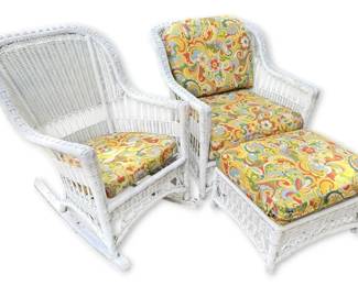 Wicker Patio Chair with Ottoman And Wicker Patio Rocker