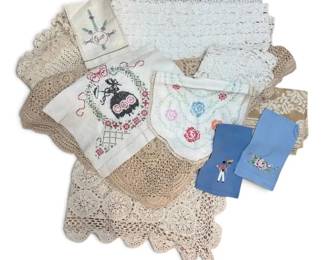 Crocheted Table Cloths, Runners, Cossstitched Hand Towels