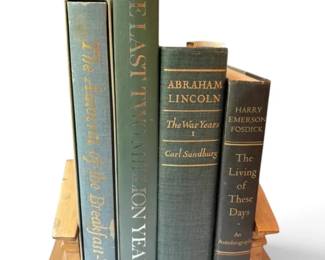 Two Cast Iron Greek Temple Book Ends With Books Including The Heritage Club Edition