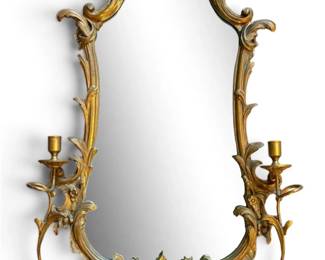Ornate Louis XVStyle Giltwood Mirror w Candlestick Holders