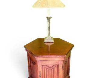 Hexagonal Side Table With Corinthian Column Table Lamp