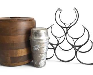 Walnut Ice Bucket, Wine Rack Aluminum Shaker