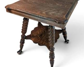Oak Parlor Table w Glass Ball Claw Feet
