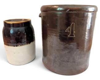 Dark Brown 4Gallon Handled Crock Smaller TwoToned Crock