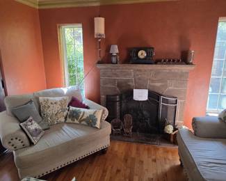 Nice Settee, Antique Clock on the Mantle and more!