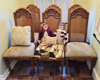 Set of (6) Fine Vintage Dining room chairs with caned backs and newer upholstry!