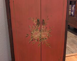 Chinoiserie Style Painted Small Cabinet with Floral Motifs