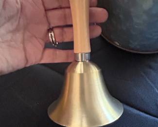 Vintage Brass Hand Bell with Turned Wooden Handle
