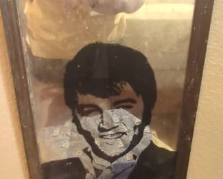 Vintage Elvis Presley Reverse-Painted Mirror with Patterned Scarf
