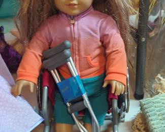 American Girl Doll with Wheelchair and Crutches