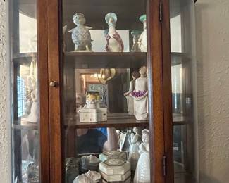Antique Oak Curved Glass China Cabinet with Lion Heads and Claw Feet