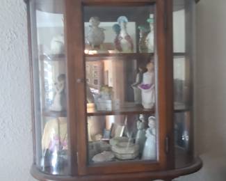 Antique Tiger Oak Curved Glass Curio Cabinet