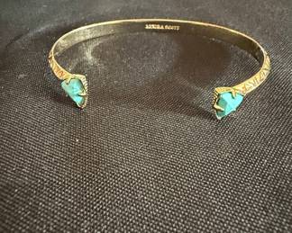 Kendra Scott Laura Pinch Turquoise Brass Crystals Open Bangle Bracelet