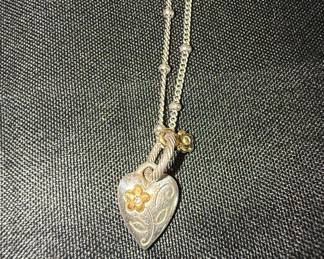 David Yurman Sterling Silver and 14k Gold Heart Necklace with Engraving