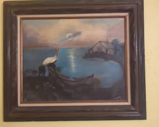 original Oil Painting of Pelican