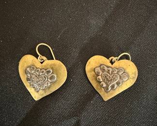 Mixed Metal Heart Drop Earrings with Floral Detail