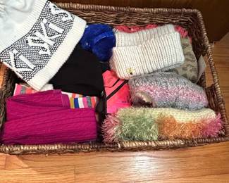 Assorted Winter Accessories in Wicker Basket