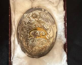 Vintage Crumrine Sterling Silver Floral Scroll Belt Buckle