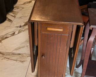 Vintage Oak Drop-Leaf Sewing Cabinet Table