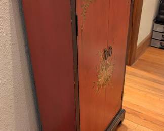 Chinoiserie Style Painted Small Cabinet with Floral Motifs