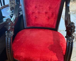 Victorian Carved Mahogany Figural Armchair with Busts
